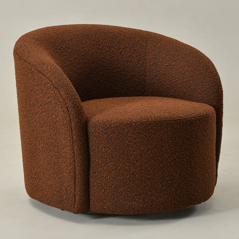 Everitte Bouclé Swivel Barrel Chair - Brown Modern Swivel Chair | Swivel Accent Chairs | Kinwell Furniture | Swivel Armchairs